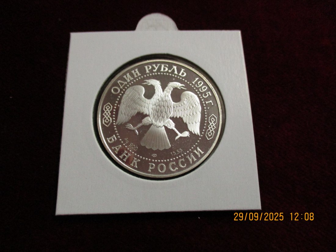  Russland 1 Rubel 1995 Schwarzschnabelstorch 900er Silber 15,55 Gramm   