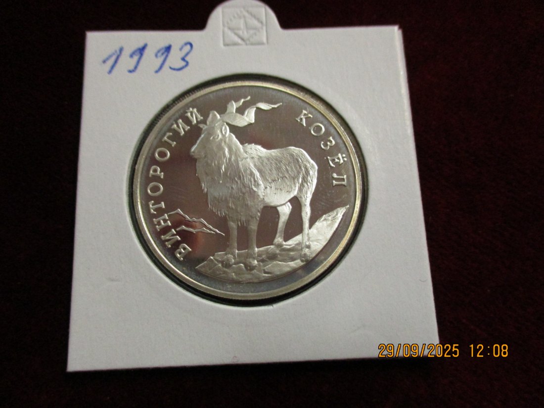  Russland 1 Rubel 1993 Schraubenziege 900er Silber 15,55 Gramm   