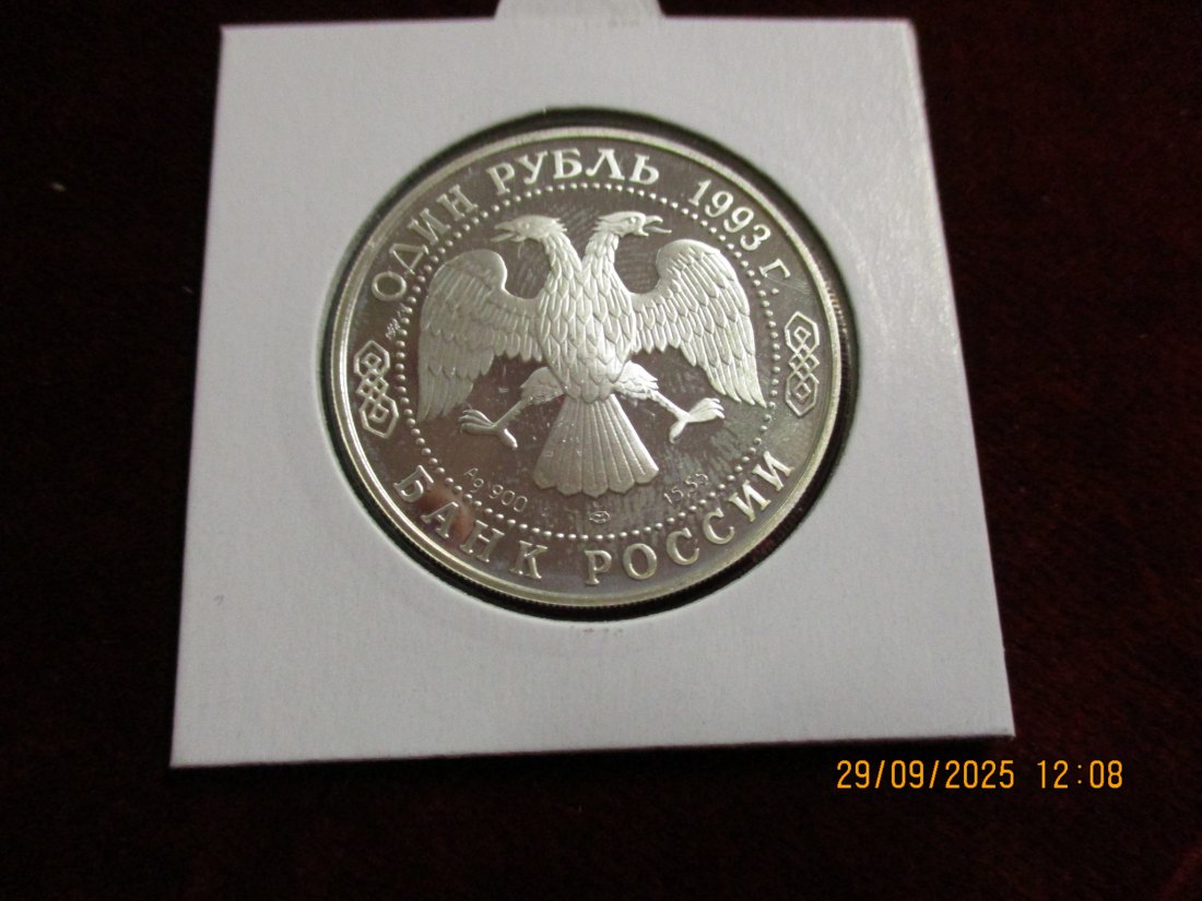  Russland 1 Rubel 1993 Schraubenziege 900er Silber 15,55 Gramm   