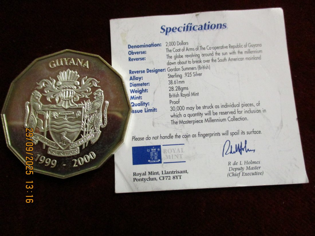  2000 Dollars Guyana Millennium 925er Silber 28,28 Gramm   