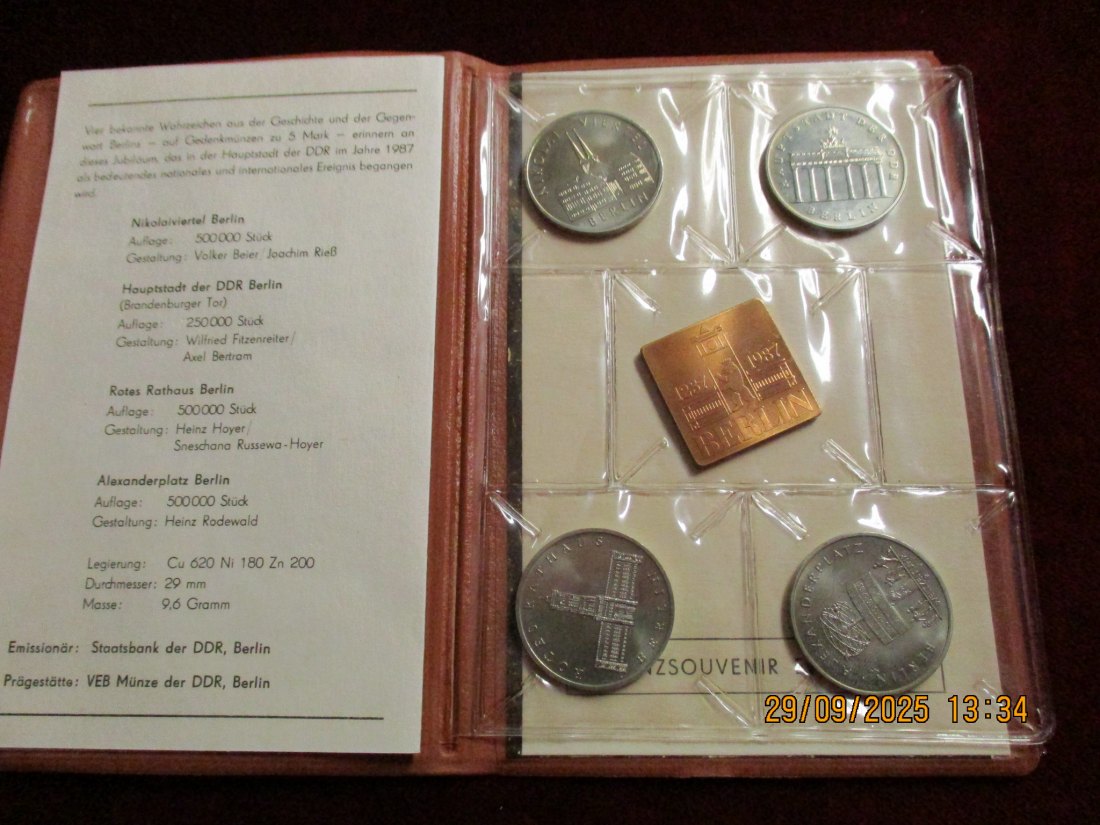  4 x 5 Mark DDR 1987 - 750 Jahre Berlin 93g   