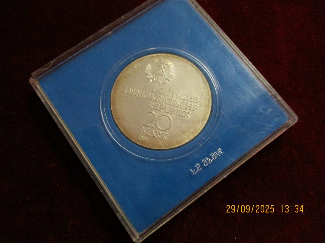  20 Mark DDR Ernst Abbe 1980 Silbermünze 500er Silber 20,9g   