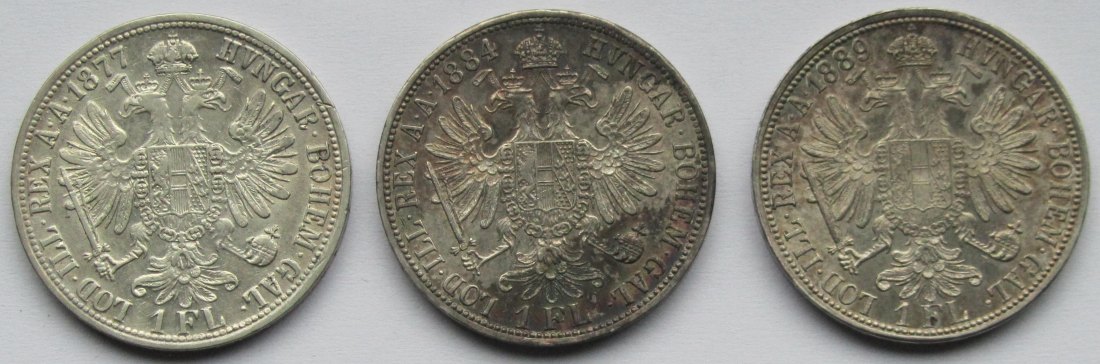  Österreich: 3 x 1 Florin (1877 + 1884 + 1889)   
