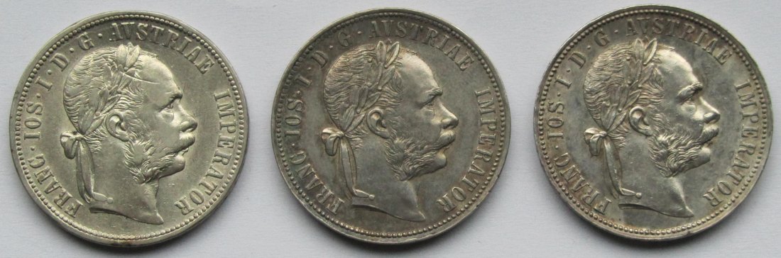  Österreich: 3 x 1 Florin (1877 + 1884 + 1889)   