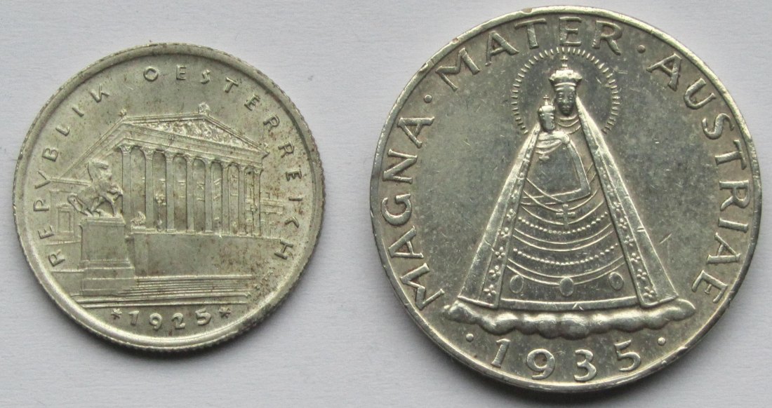  Österreich: 1 Schilling 1925 + 5 Schilling 1935   