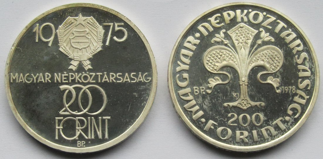  Ungarn: 2 x 200 Forint (1975 + 1978), zusammen 35,8 g Feinsilber   