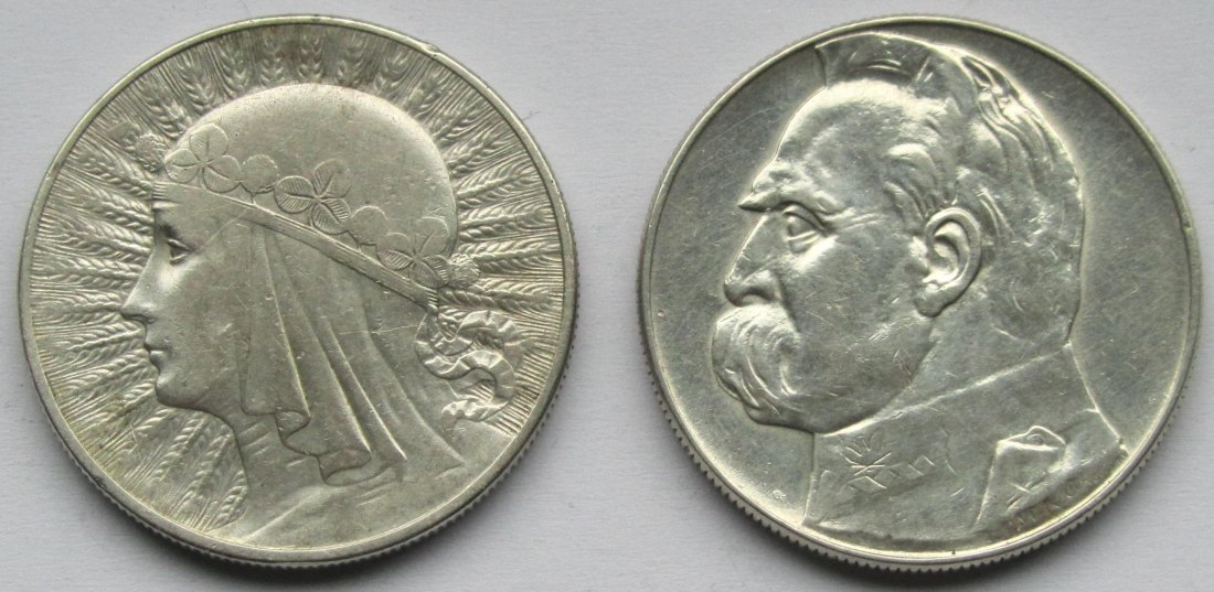  Polen: 2 x 10 Zloty (1933 + 1936), zusammen 33 g Feinsilber   