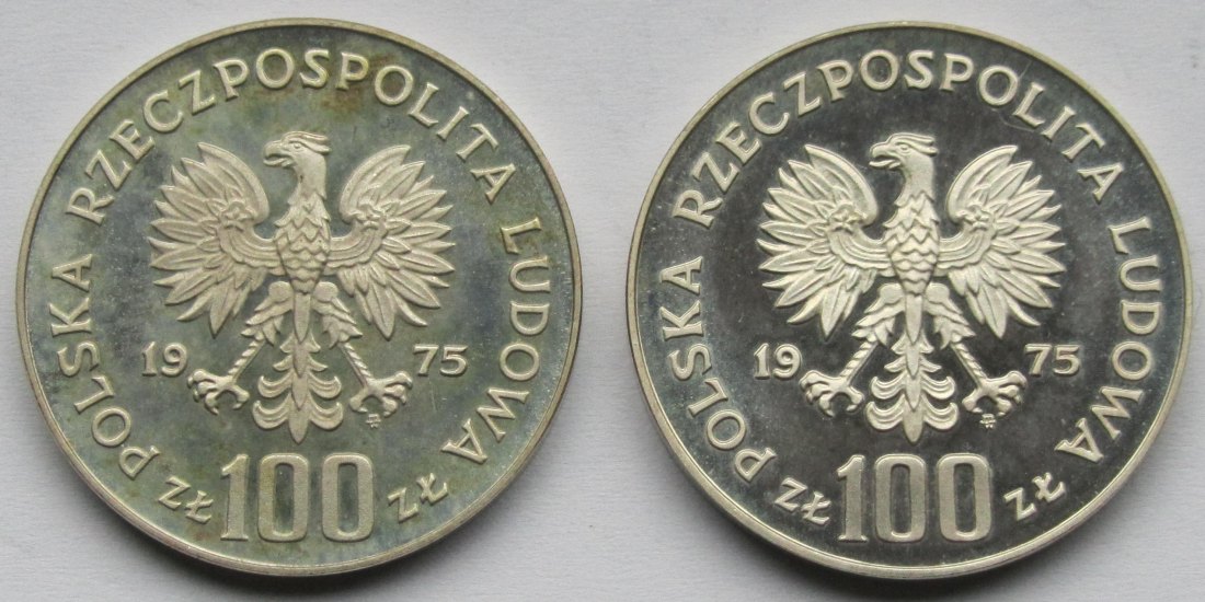  Polen: 2 x 100 Zloty 1975, zusammen 20,6 g Feinsilber   