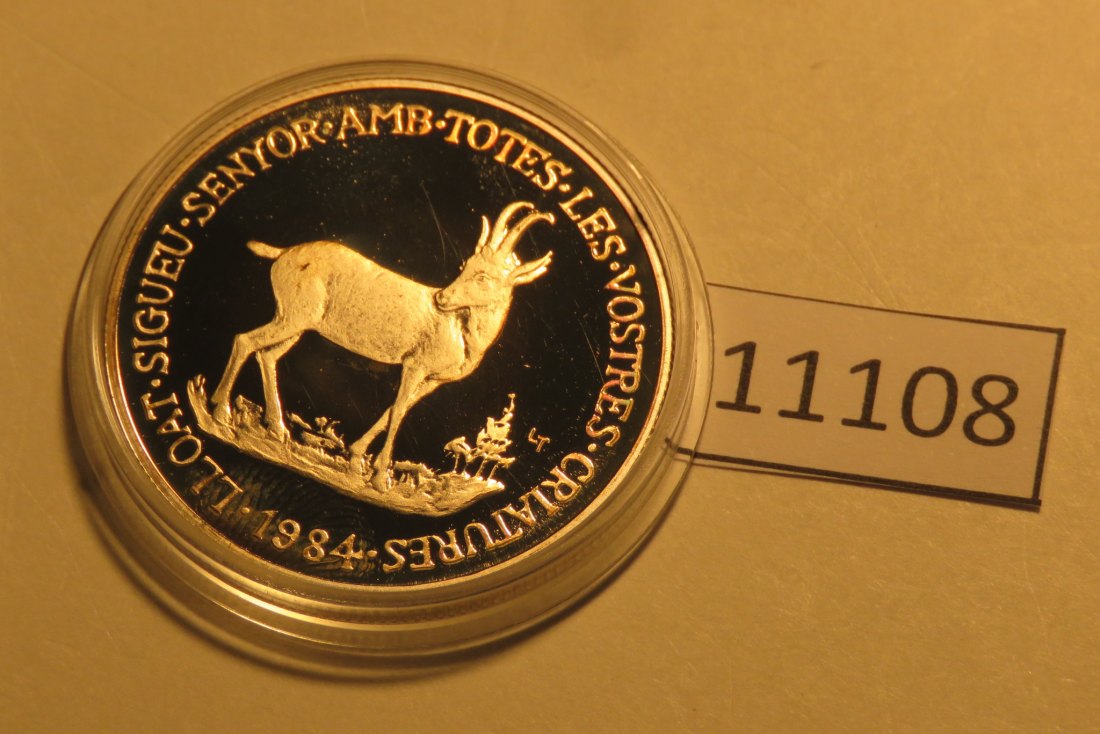  11108  Andorra 1984 - 20 Diners - Gemse - 16,0 g SILBER 0.835   