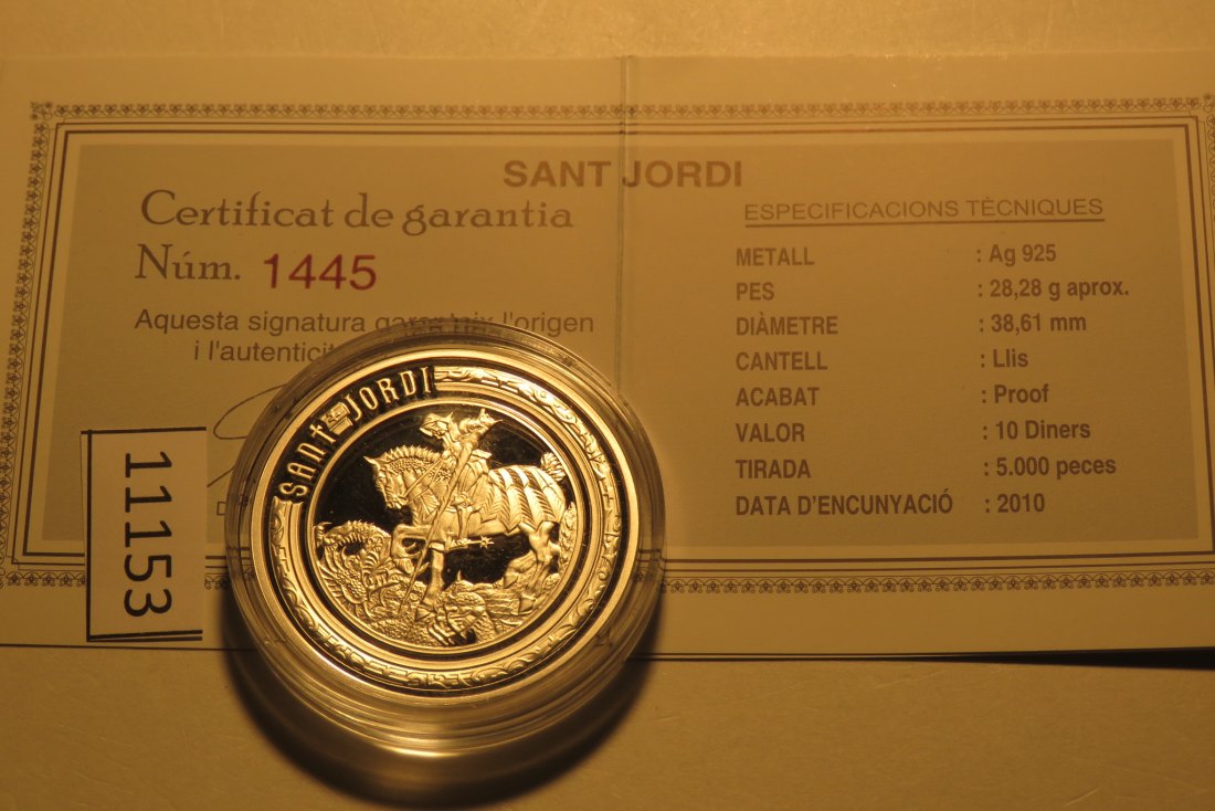  11153  Andorra 2010 - 10 Diners - Sant Jordi - 28,28 g SILBER 0.925  mit Zertifikat   