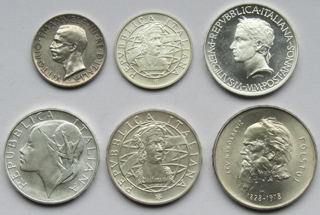  Italien/San Marino: Lot aus sechs Silbermünzen, zusammen 48,1 g Feinsilber   