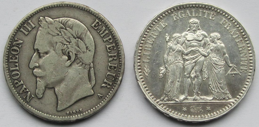  Frankreich: 2 x 5 Francs (1870 + 1873)   