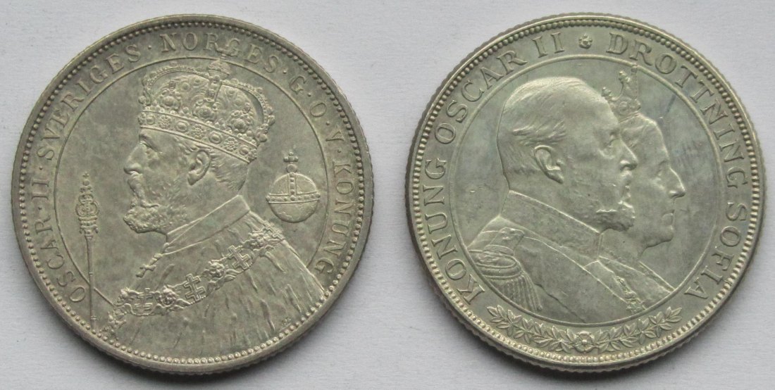  Schweden: 2 x 2 Kronen (1897 + 1907), zusammen 24 g Feinsilber   