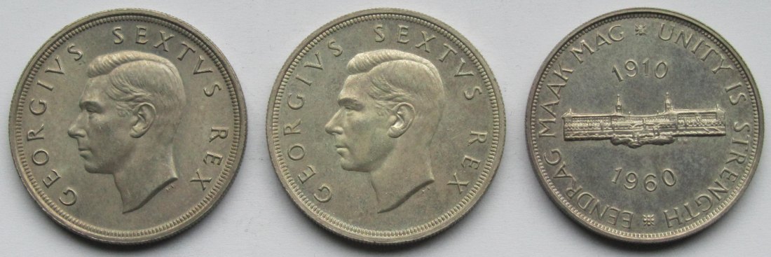  Südafrika: 3 x 5 Shillings (1948 + 1952 + 1960), zusammen 50,9 g Feinsilber   