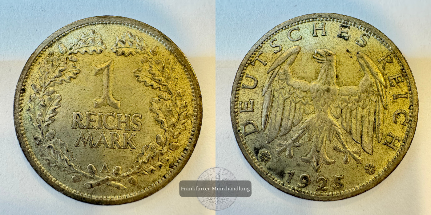  Dt. Reich 1 Reichsmark A 1925 (1925-1927) FM-Frankfurt KM#44 Feinsilber: 2,5g   