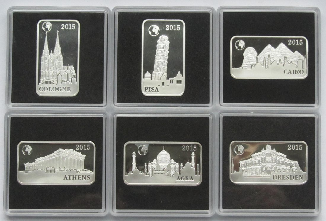  Salomonen: 6 x 2 Dollars Wahrzeichen 2015, je 1/2 Unze, zusammen 93,3 g Feinsilber   