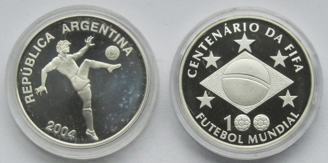  Argentinien/Brasilien: Lot aus zwei Fußballmünzen, zusammen 50 g Feinsilber   