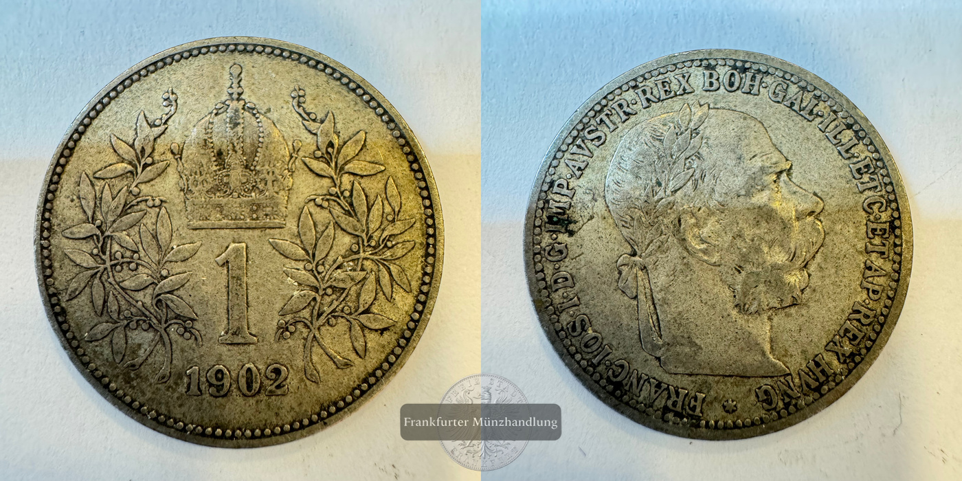  Österreich 1 Corona Francis Joseph I 1902 (1892-1907) FM-Frankfurt KM#2804 Feinsilber: 4,175g   