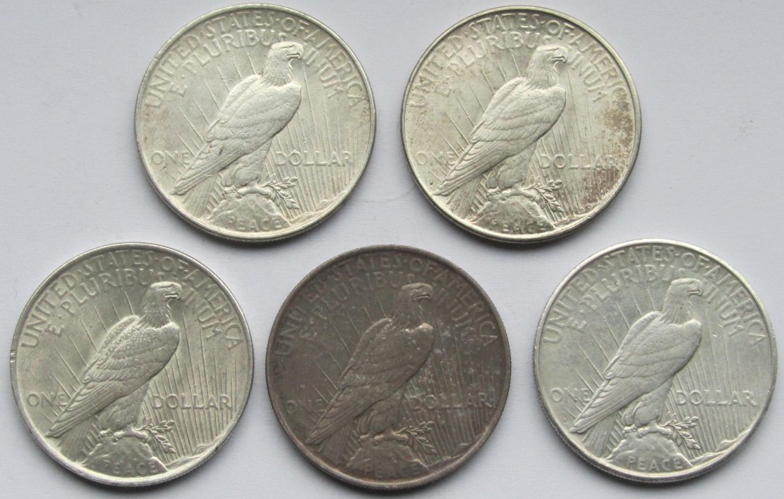  USA Vereinigte Staaten: 5 x 1 Dollar (Peace-Dollar)   
