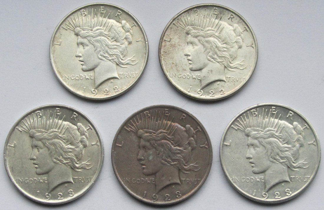 USA Vereinigte Staaten: 5 x 1 Dollar (Peace-Dollar)   