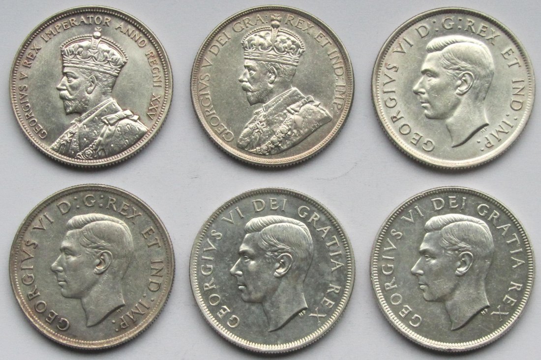  Kanada: Sechs verschiedene 1 Dollar, zusammen 112 g Feinsilber   