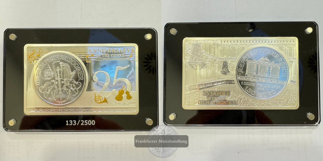  Österreich 25 Jahre Wiener Philharmoniker 2014 insg. 3oz FM-Frankfurt Feinsilber: 3oz   