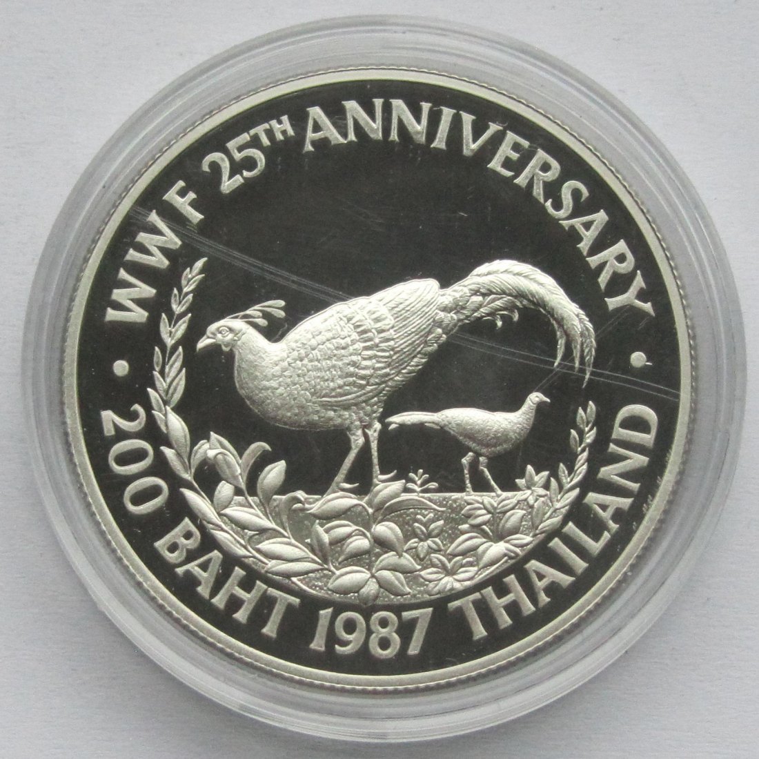  Thailand: 200 Baht Goldfasan 1987, 21,5 g Feinsilber   