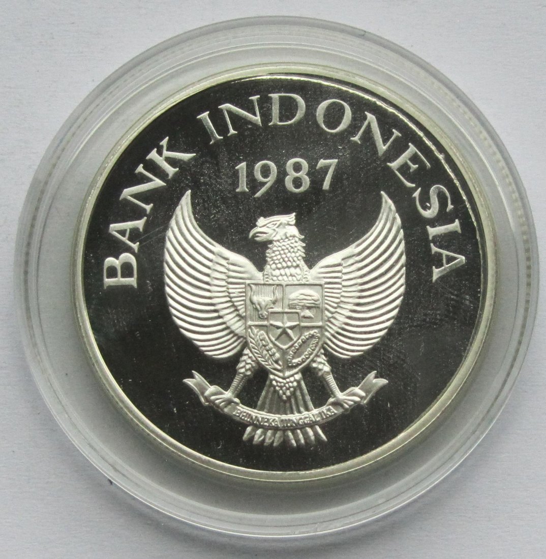  Indonesien: 10.000 Rupiah Hirscheber 1987, 18 g Feinsilber   