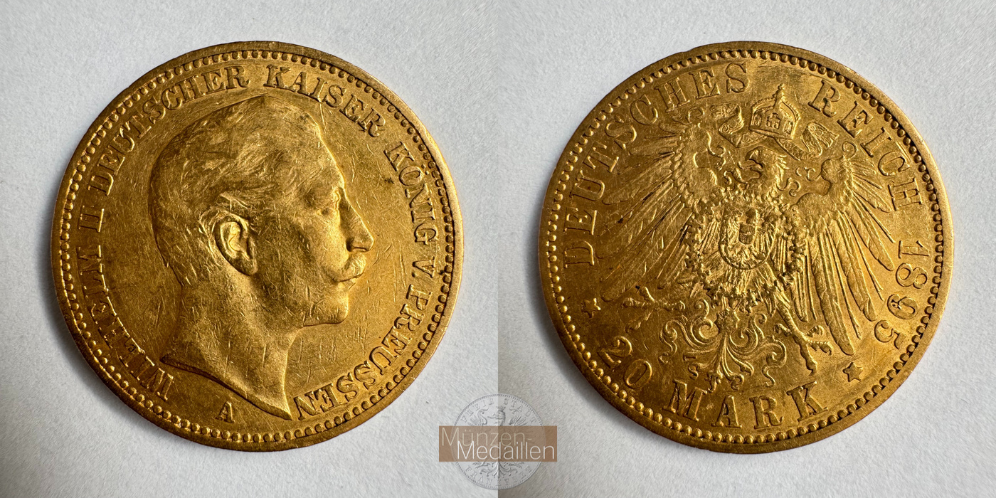  Dt. Reich Preußen 20 Mark William II 1895 (1890-1913) A MM-Frankfurt KM#521 Feingold: 7,17g   