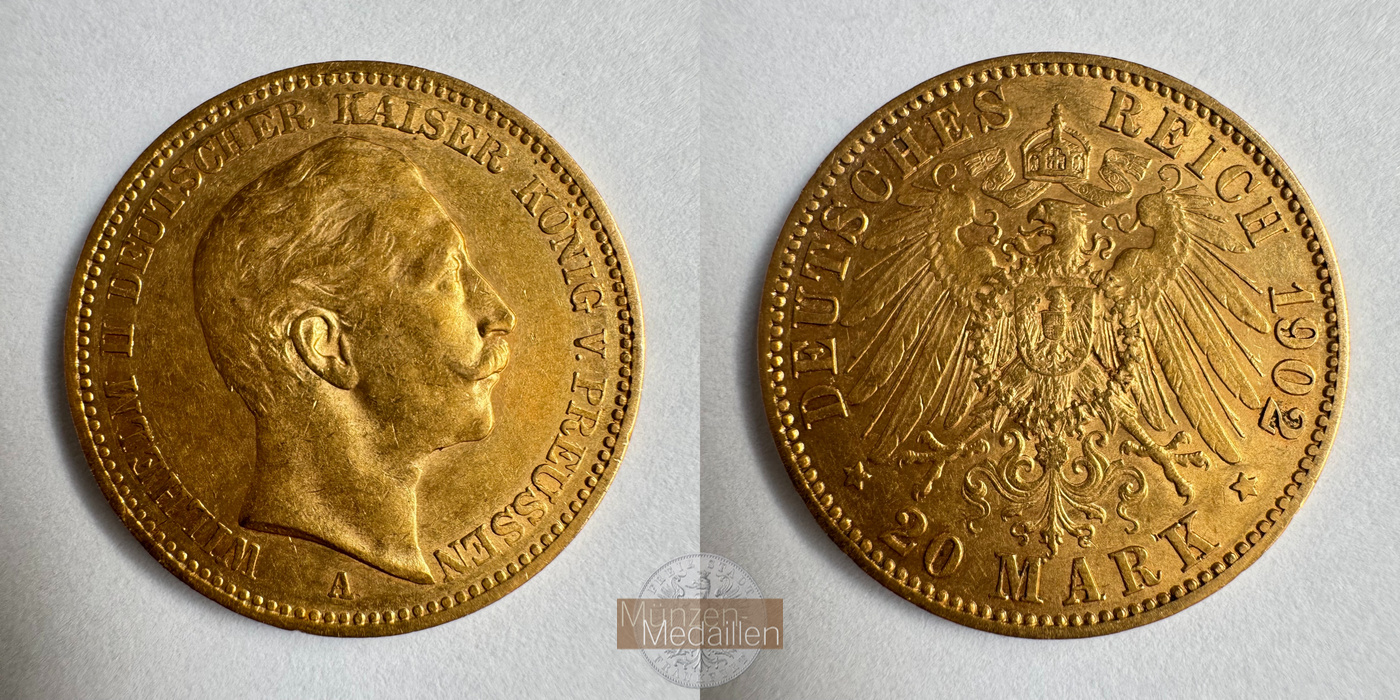  Dt. Reich Preußen 20 Mark William II 1902 (1890-1913) A MM-Frankfurt KM#521 Feingold: 7,17g   