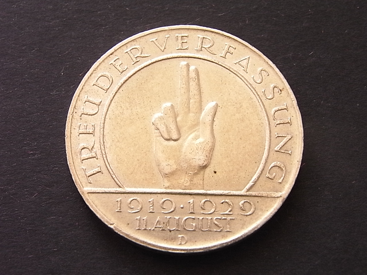  Weimaer Republik 3 Mark 1929 D Schwurhand vzgl   