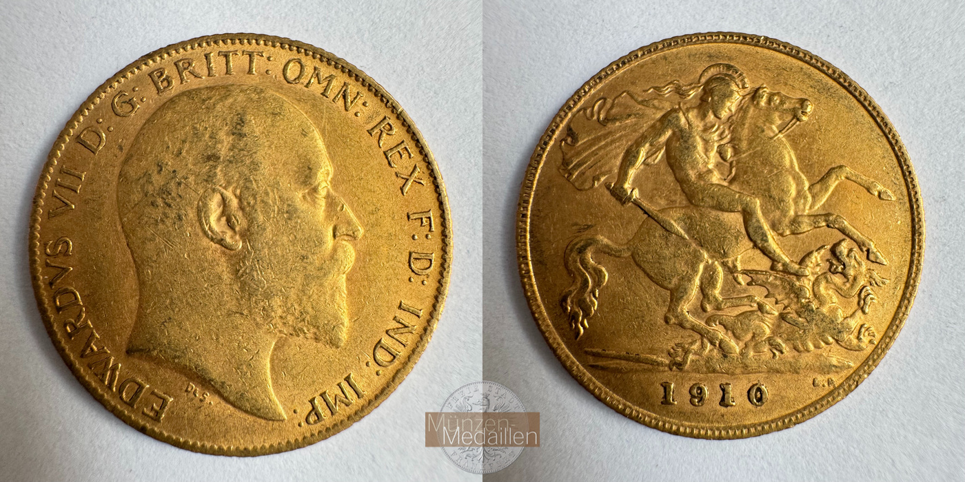  Vereinigtes Königreich 1/2 Sovereign Edward VII 1910 (1902-10) MM-Frankfurt KM#804 Feingold: 3,661g   