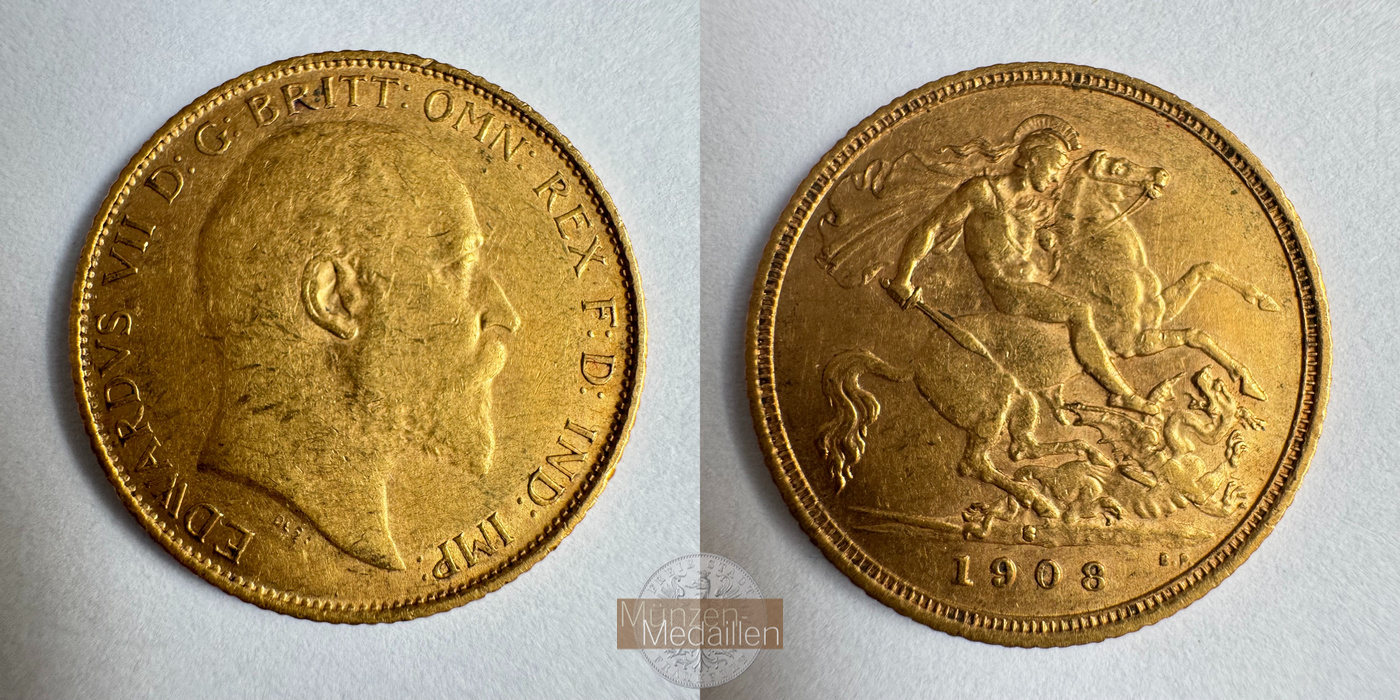  Australien 1/2 Sovereign Edward VII 1908 (1902-10) S MM-Frankfurt KM#14 Feingold: 3,661g   