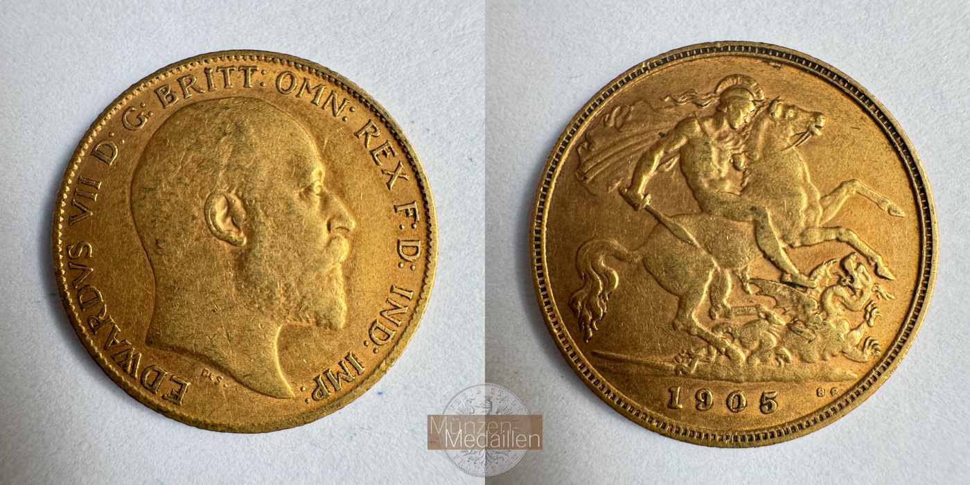  Vereinigtes Königreich 1/2 Sovereign Edward VII 1905 (1902-10) MM-Frankfurt KM#804 Feingold: 3,661g   
