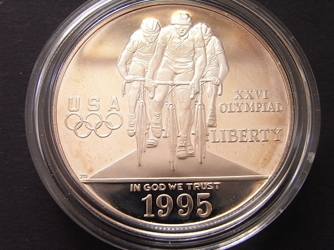  USA 1 Dollar 1995 Olympiade Atlanta Radrennen Proof Silber   