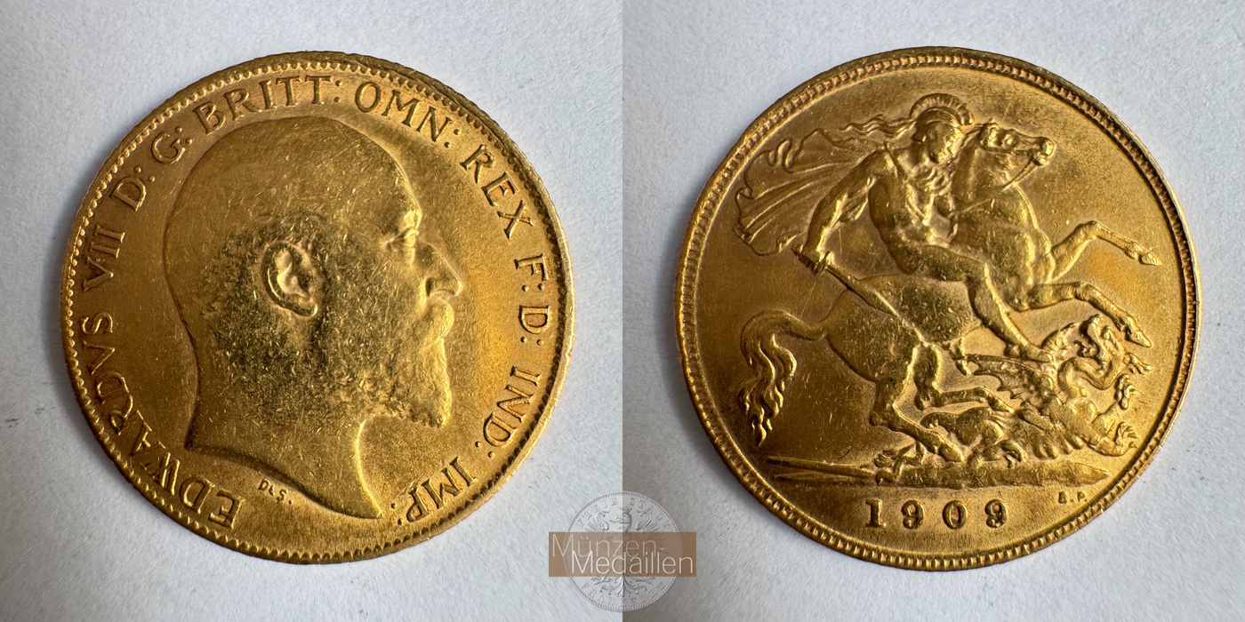  Vereinigtes Königreich 1/2 Sovereign Edward VII 1909 (1902-10) MM-Frankfurt KM#804 Feingold: 3,661g   