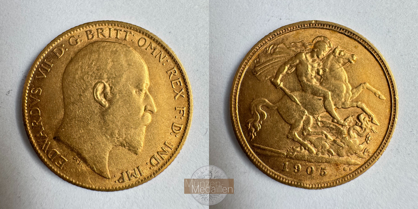  Vereinigtes Königreich 1/2 Sovereign Edward VII 1905 (1902-10) MM-Frankfurt KM#804 Feingold: 3,661g   