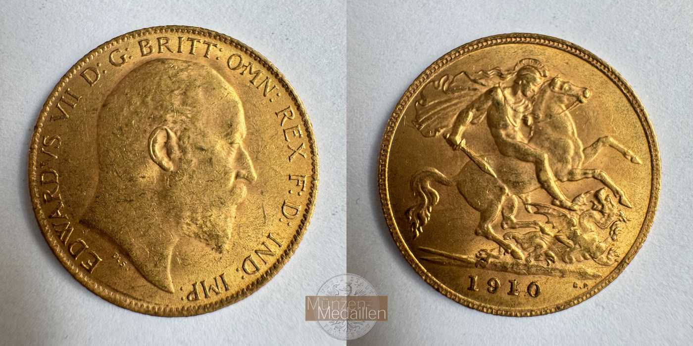  Vereinigtes Königreich 1/2 Sovereign Edward VII 1910 (1902-10) MM-Frankfurt KM#804 Feingold: 3,661g   