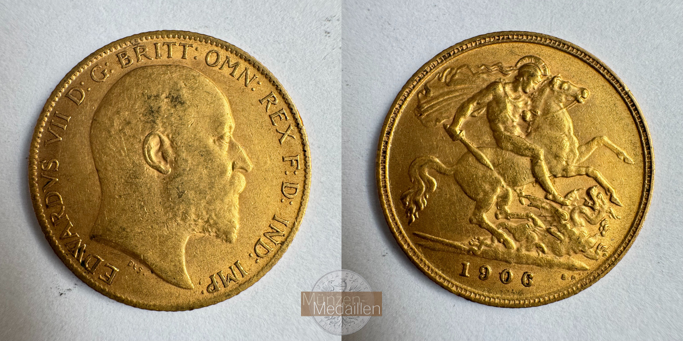  Vereinigtes Königreich 1/2 Sovereign Edward VII 1906 (1902-10) MM-Frankfurt KM#804 Feingold: 3,661g   