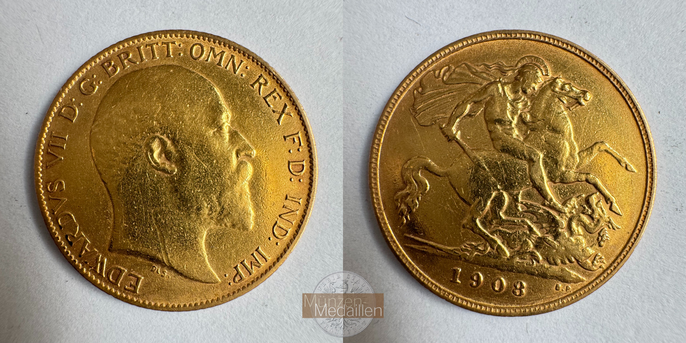  Vereinigtes Königreich 1/2 Sovereign Edward VII 1908 (1902-10) MM-Frankfurt KM#804 Feingold: 3,661g   