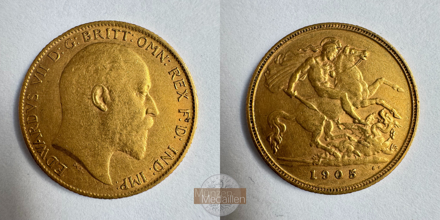  Vereinigtes Königreich 1/2 Sovereign Edward VII 1905 (1902-10) MM-Frankfurt KM#804 Feingold: 3,661g   