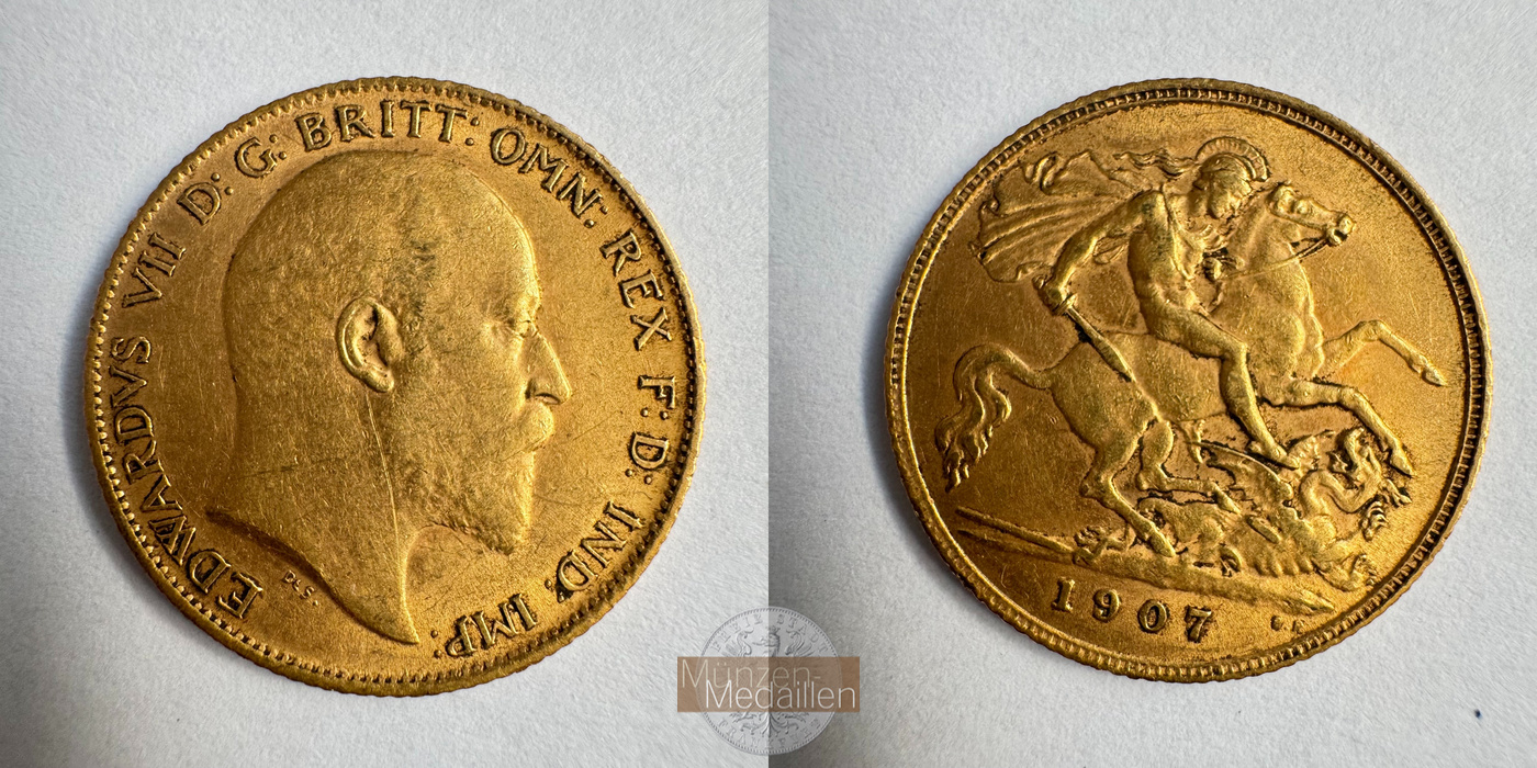  Vereinigtes Königreich 1/2 Sovereign Edward VII 1907 (1902-10) MM-Frankfurt KM#804 Feingold: 3,661g   