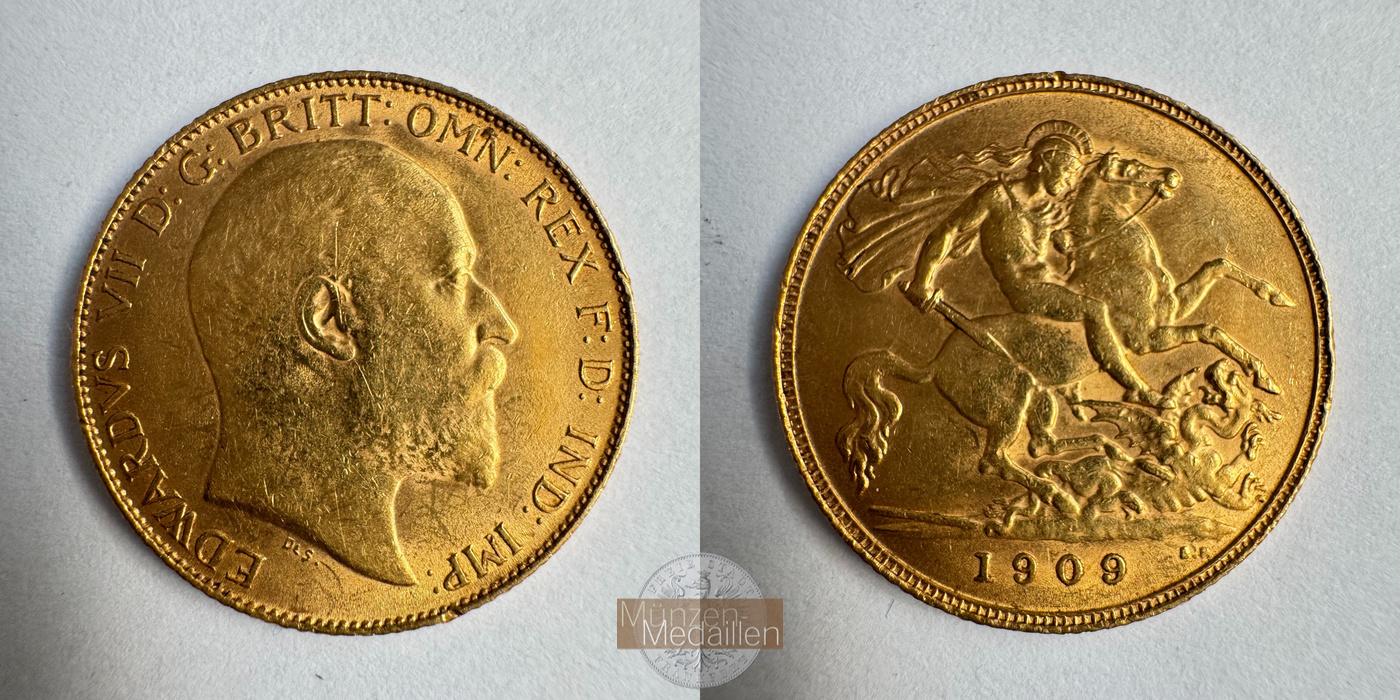  Vereinigtes Königreich 1/2 Sovereign Edward VII 1909 (1902-10) MM-Frankfurt KM#804 Feingold: 3,661g   