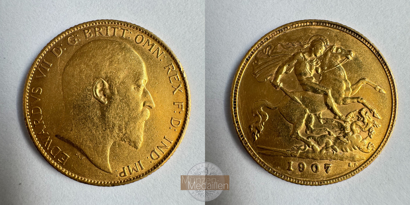 Vereinigtes Königreich 1/2 Sovereign Edward VII 1907 (1902-10) MM-Frankfurt KM#804 Feingold: 3,661g   