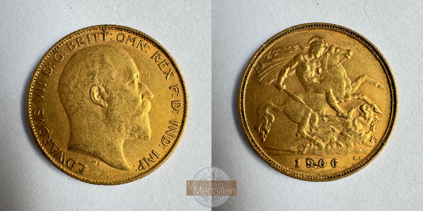  Vereinigtes Königreich 1/2 Sovereign Edward VII 1906 (1902-10) MM-Frankfurt KM#804 Feingold: 3,661g   