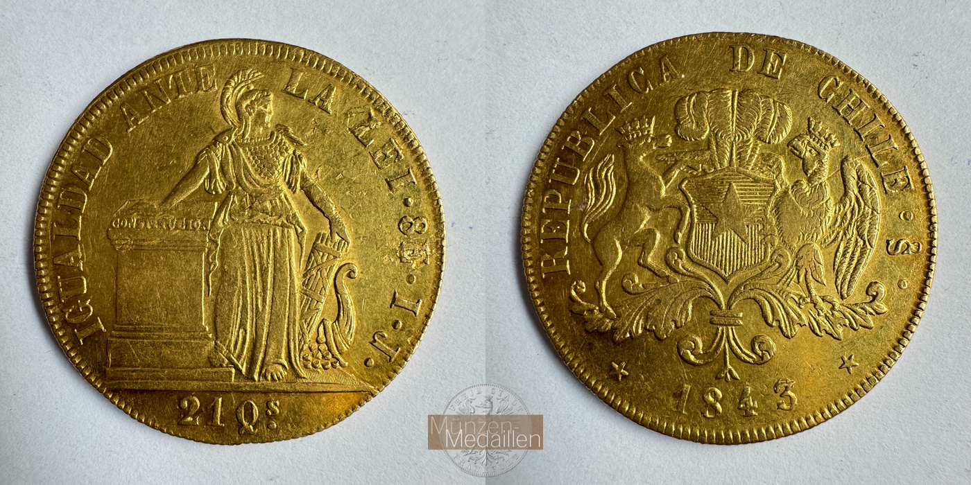  Chile 8 Escudos 1843 (1839-45) MM-Frankfurt KM#104 Feingold: 23,625g   