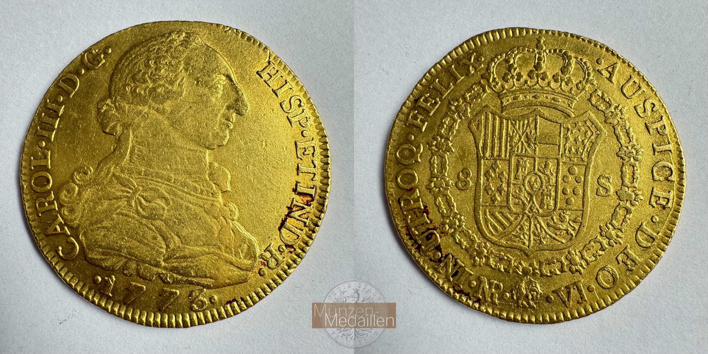  Kolumbien 8 Escudos Charles III 1773 (1772-84) MM-Frankfurt KM#50 Feingold: 24,387g   
