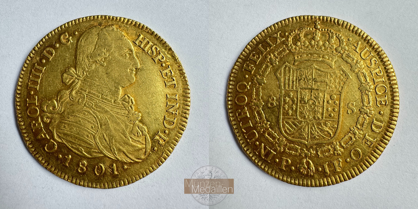  Kolumbien 8 Escudos Charles IV 1801 (1791-1808) MM-Frankfurt KM#62 Feingold: 23,68g   