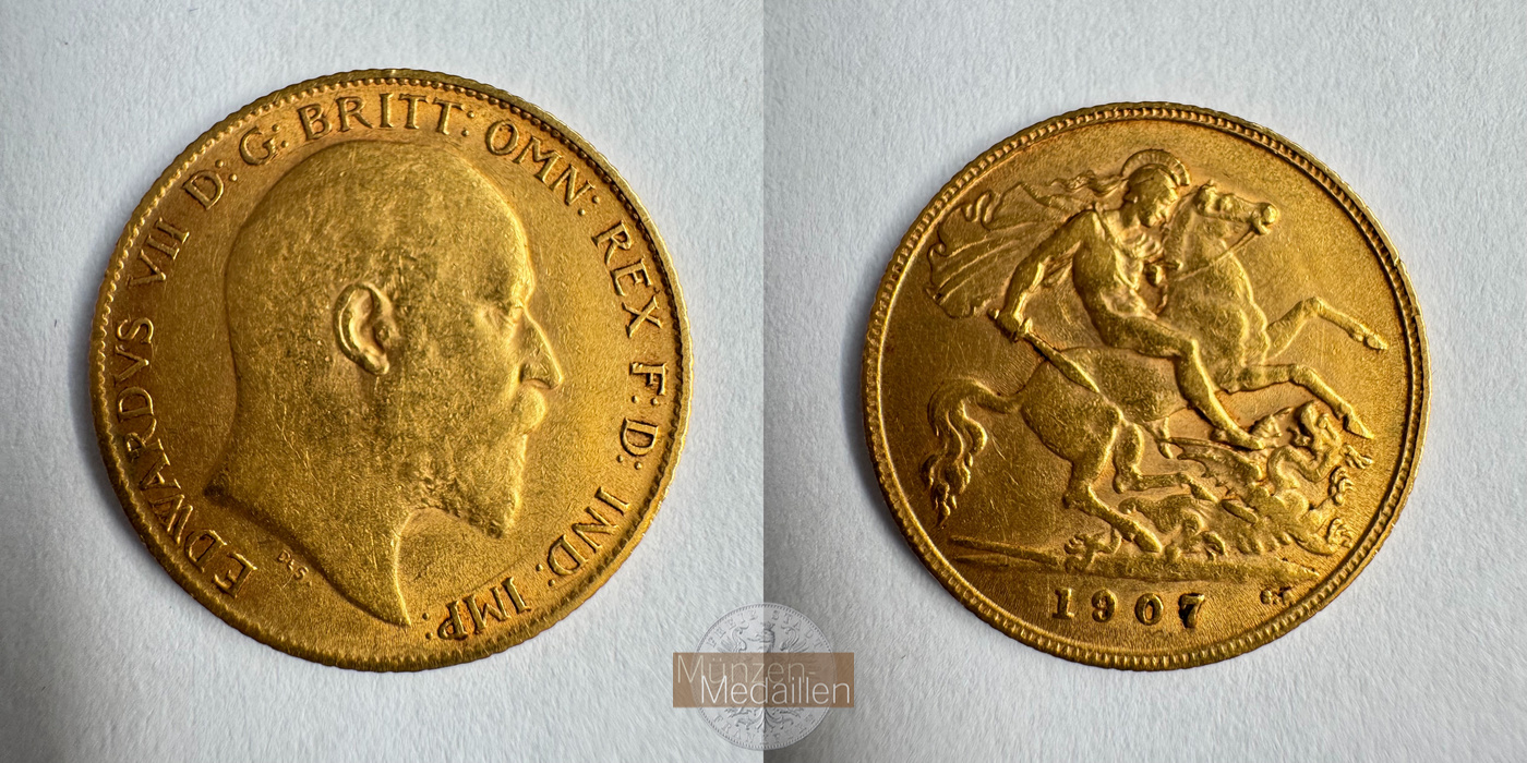 Vereinigtes Königreich 1/2 Sovereign Edward VII 1907 (1902-10) MM-Frankfurt KM#804 Feingold: 3,661g