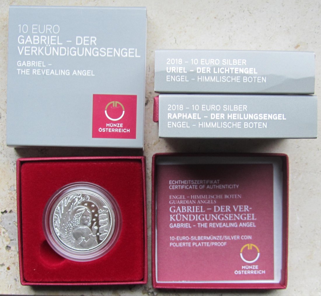 Österreich: 3 x 10 Euro Engel in PP/Proof, zusammen 46,7 g Feinsilber   